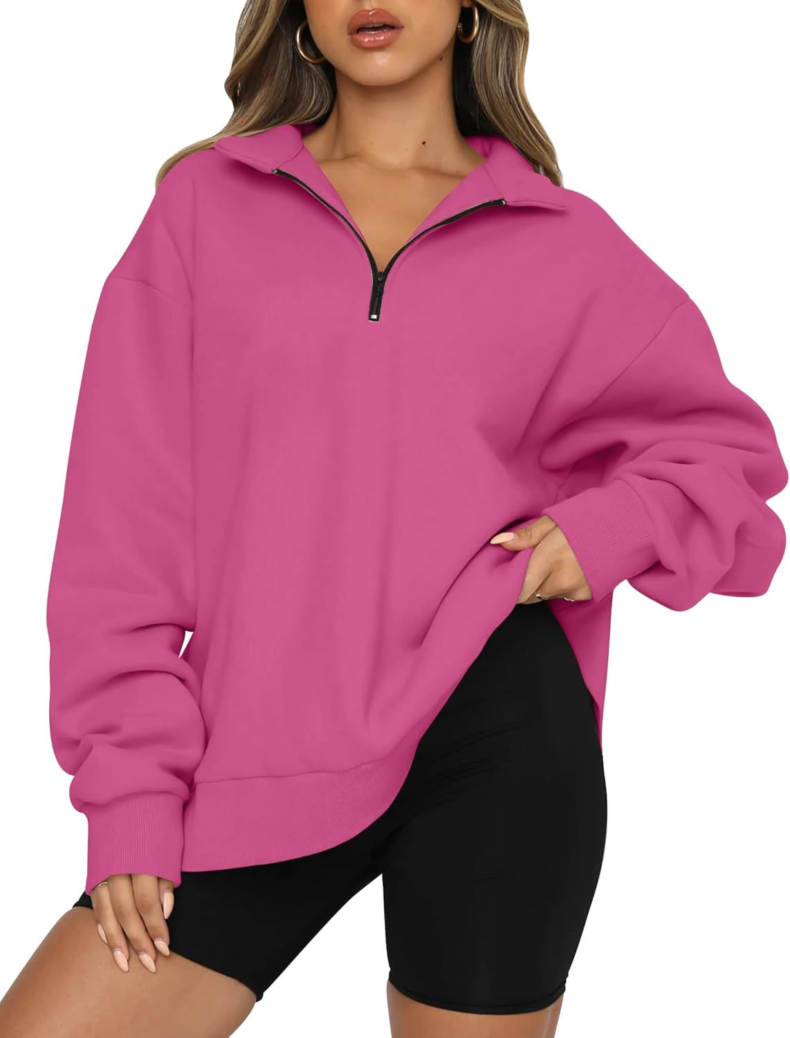AUTOMET Womens Half Zip Oversized Sweatshirts Quarter Pullover Hoodies Long Sleeve Sweaters Fall Outfits Winter Clothes